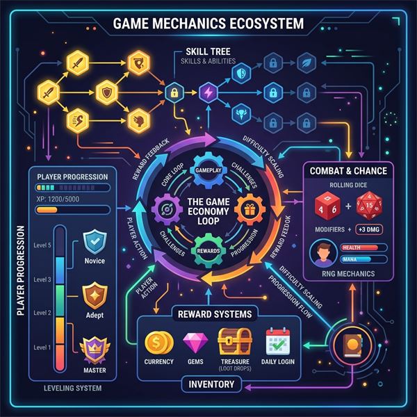 Minh họa hệ thống cơ chế game kết nối bánh răng và vòng lặp