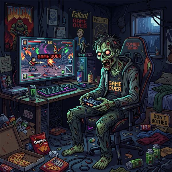 Một người thanh niên lộ rõ vẻ mệt mỏi, mắt thâm quầng và dán chặt vào ánh sáng xanh của màn hình máy tính giữa đêm tối, minh hoạ cho hội chứng nghiện game (Gaming Disorder)