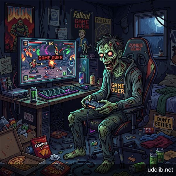 A young man visibly exhausted, with dark circles under his eyes, glued to the blue light of a computer screen in the dark of night, illustrating Gaming Disorder syndrome
