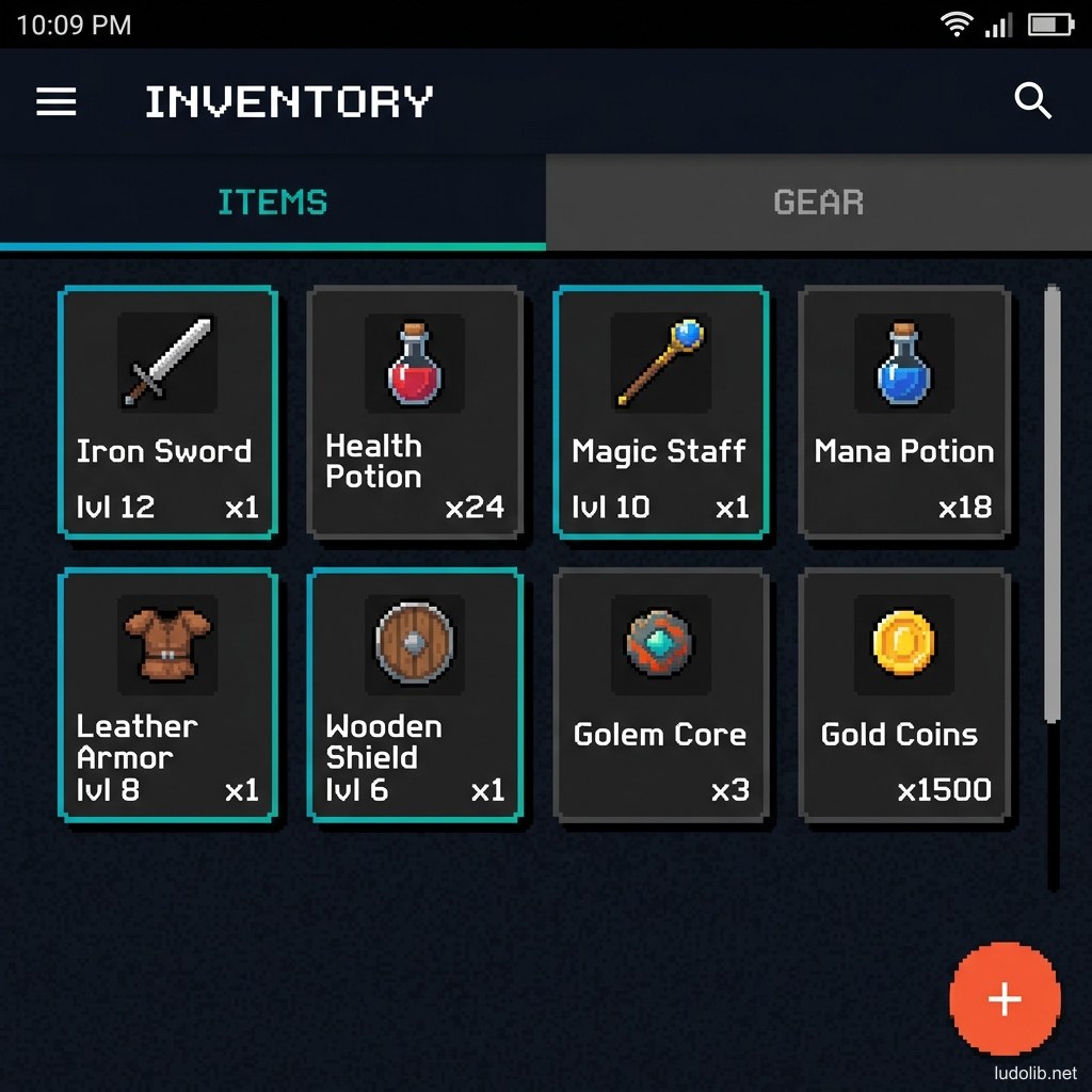 Inventory interface illustration in Material Design style with clearly shadowed card tabs