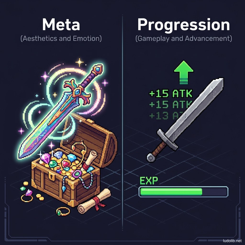 Illustration of the differences between Meta and Progression in Game Design
