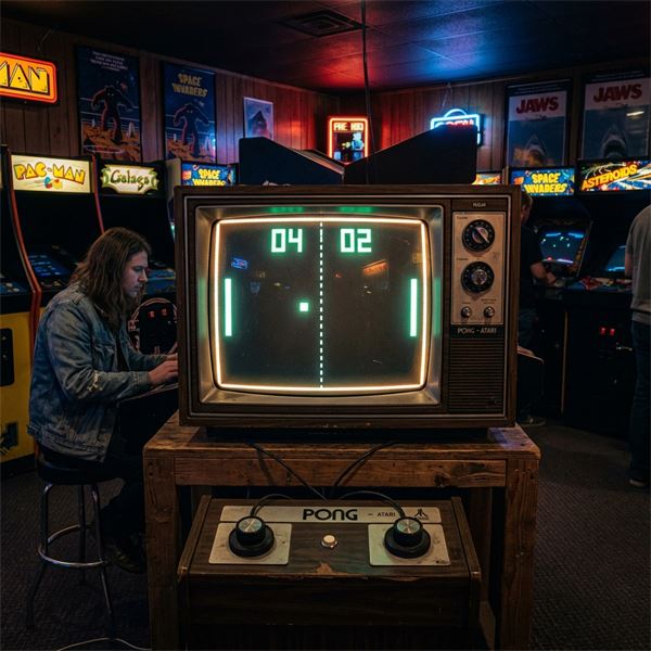 Cỗ máy Arcade phát Pong trên màn hình CRT hoài cổ